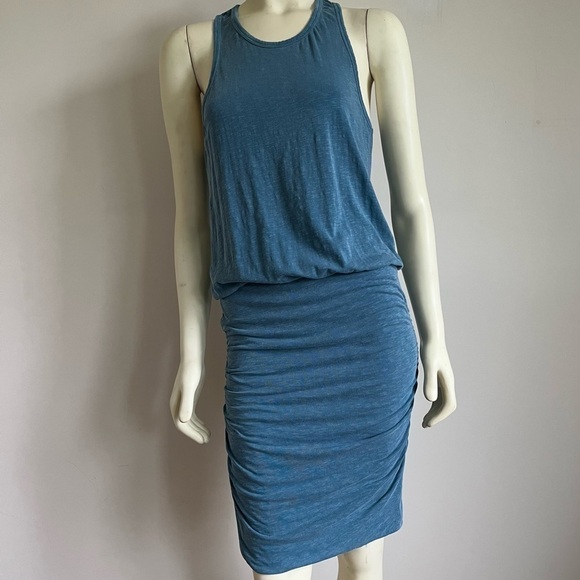 Sundry Women's Blue Ruched Pullover Sleeveless Tank Top Racerback Mini Dress M - Picture 1 of 14